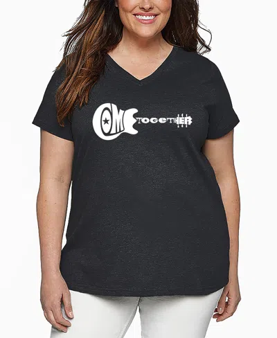 La Pop Art Plus Size Come Together Word Art V-neck T-shirt In Gray