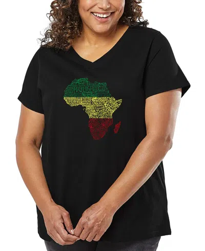 LA POP ART PLUS SIZE COUNTRIES IN AFRICA WORD ART V-NECK T-SHIRT