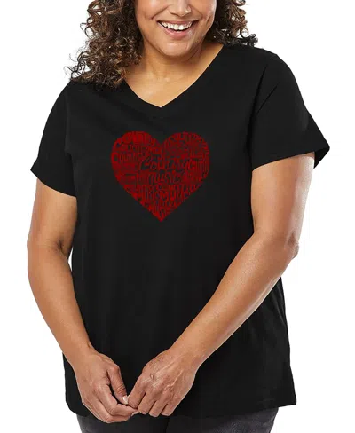 LA POP ART PLUS SIZE COUNTRY MUSIC HEART WORD ART V-NECK T-SHIRT