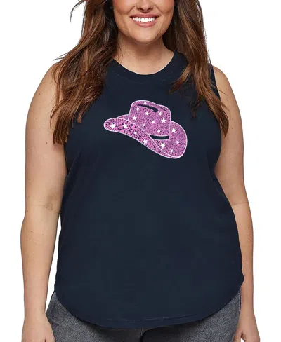 La Pop Art Plus Size Cowgirl Hat Word Art Tank Top In Blue