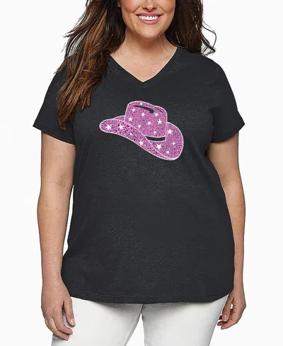 La Pop Art Plus Size Cowgirl Hat Word Art V-neck T-shirt In Gray