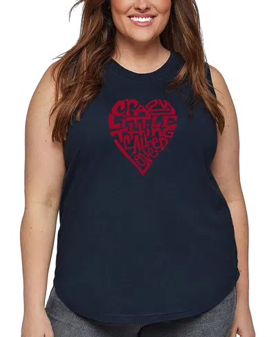 La Pop Art Plus Size Crazy Little Thing Called Love Word Art Tank Top In Blue