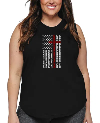 La Pop Art Plus Size Cross Flag Word Art Tank Top In Black