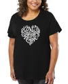 La Pop Art Plus Size Cursive Heart Word Art T-shirt In Black