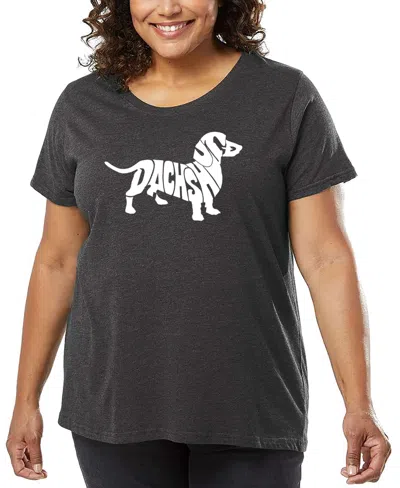 La Pop Art Plus Size Dachshund Word Art T-shirt In Gray