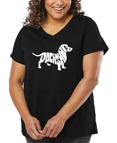La Pop Art Plus Size Dachshund Word Art V-neck T-shirt In Black