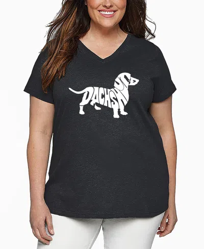 La Pop Art Plus Size Dachshund Word Art V-neck T-shirt In Gray