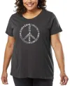 La Pop Art Plus Size The Word Peace In 77 Languages Word Art T-shirt In Gray