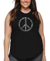 La Pop Art Plus Size Different Faiths Peace Sign Word Art Tank Top In Black