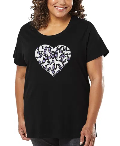 La Pop Art Plus Size Dog Heart Art T-shirt In Black
