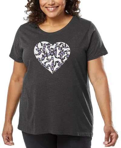 La Pop Art Plus Size Paw Prints Heart Art T-shirt In Gray