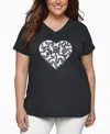 La Pop Art Plus Size Dog Heart Word Art V-neck T-shirt In Black