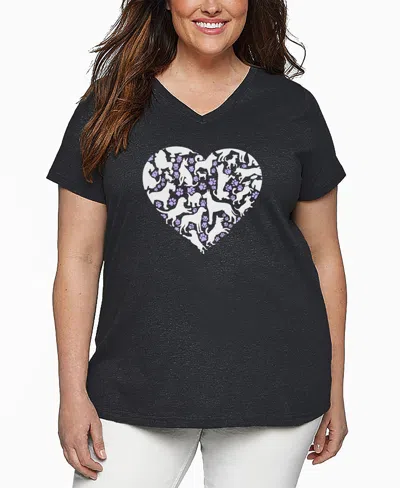 La Pop Art Plus Size Dog Heart Word Art V-neck T-shirt In Black