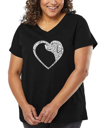 LA POP ART PLUS SIZE DOG HEART WORD ART V-NECK T-SHIRT