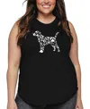 La Pop Art Plus Size Dog Paw Prints Word Art Tank Top In Black