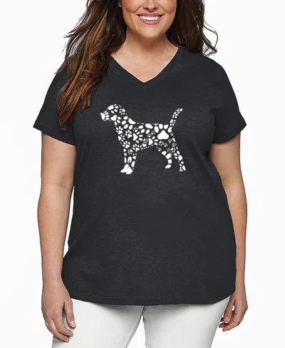 La Pop Art Plus Size Dog Paw Prints Word Art V-neck T-shirt In Gray