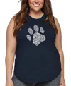 La Pop Art Plus Size Dog Paw Word Art Tank Top In Blue