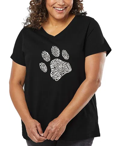 LA POP ART PLUS SIZE DOG PAW WORD ART V-NECK T-SHIRT