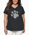 La Pop Art Plus Size Dog Paw Word Art V-neck T-shirt In Gray