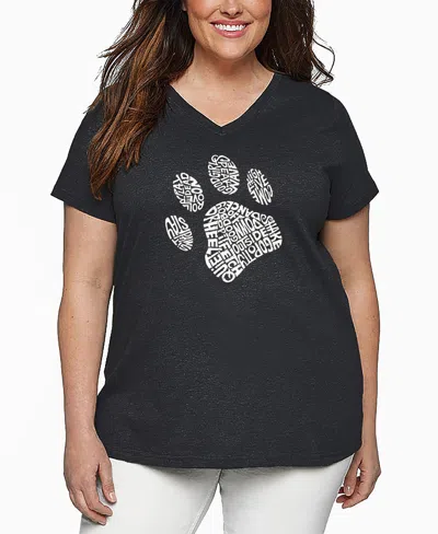 La Pop Art Plus Size Dog Paw Word Art V-neck T-shirt In Gray
