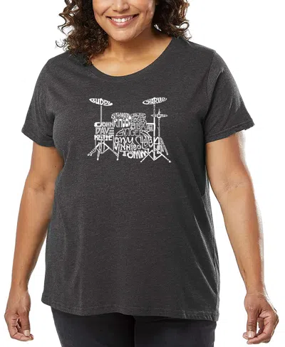 La Pop Art Plus Size Drums Word Art T-shirt In Gray