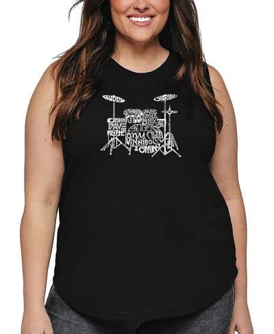 La Pop Art Plus Size Drums Word Art Tank Top In Black