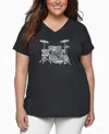 La Pop Art Plus Size Drums Word Art V-neck T-shirt In Gray