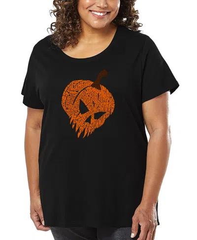 La Pop Art Plus Size Evil Pumpkin Word Art T-shirt In Black