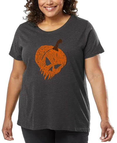 La Pop Art Plus Size Evil Pumpkin Word Art T-shirt In Gray