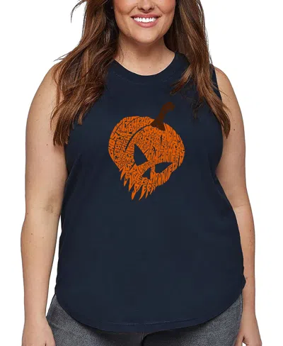 La Pop Art Plus Size Evil Pumpkin Word Art Tank Top In Blue