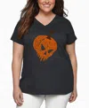 La Pop Art Plus Size Evil Pumpkin Word Art V-neck T-shirt In Gray