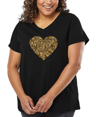 La Pop Art Plus Size Fall Vibes Word Art V-neck T-shirt In Black