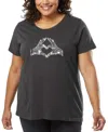La Pop Art Plus Size Finger Heart Word Art T-shirt In Black