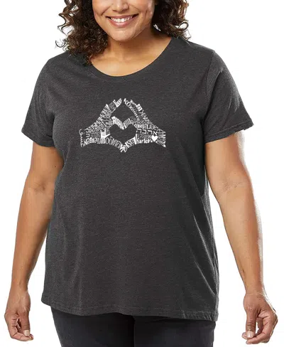 La Pop Art Plus Size Finger Heart Word Art T-shirt In Black