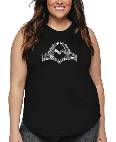 LA POP ART PLUS SIZE FINGER HEART WORD ART TANK TOP