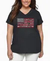 La Pop Art Plus Size Fireworks American Flag Word Art V-neck T-shirt In Gray