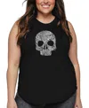 La Pop Art Plus Size Flower Skull Word Art Tank Top In Black