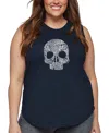 La Pop Art Plus Size Flower Skull Word Art Tank Top In Blue