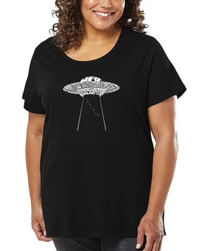 La Pop Art Plus Size Flying Saucer Ufo Word Art T-shirt In Black
