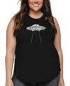 La Pop Art Plus Size Flying Saucer Ufo Word Art Tank Top In Black