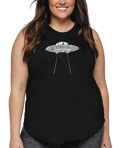 La Pop Art Plus Size Flying Saucer Ufo Word Art Tank Top In Black