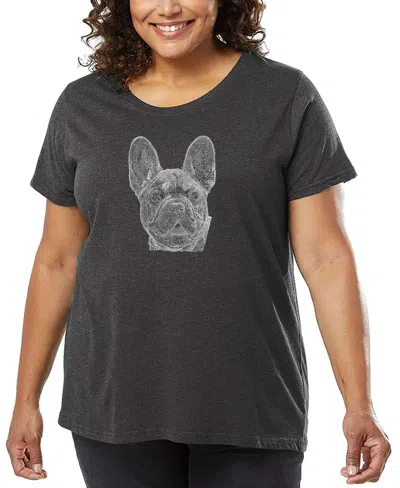 La Pop Art Plus Size French Bulldog Word Art T-shirt In Gray
