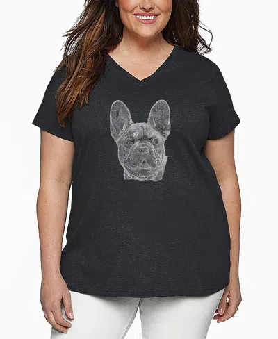 LA POP ART PLUS SIZE FRENCH BULLDOG WORD ART V-NECK T-SHIRT