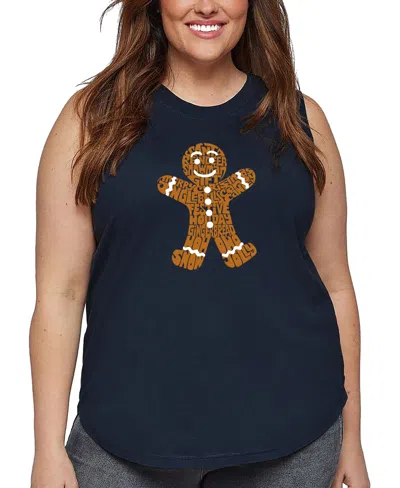La Pop Art Plus Size Gingerbread Word Art Tank Top In Blue
