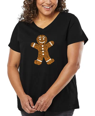 LA POP ART PLUS SIZE GINGERBREAD WORD ART V-NECK T-SHIRT