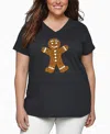 La Pop Art Plus Size Gingerbread Word Art V-neck T-shirt In Gray