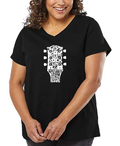 LA POP ART PLUS SIZE GUITAR HEAD MUSIC GENRES WORD ART V-NECK T-SHIRT