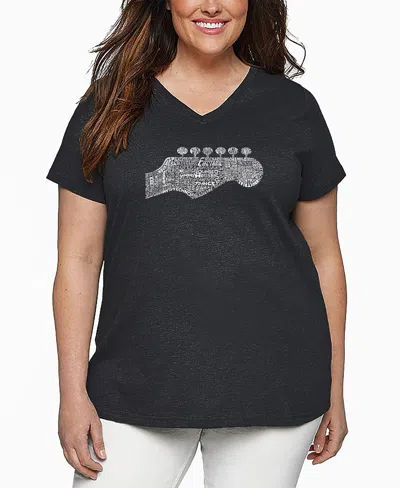 LA POP ART PLUS SIZE GUITAR HEAD WORD ART V-NECK T-SHIRT