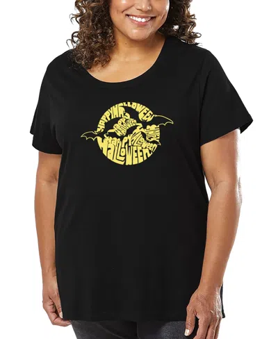 La Pop Art Plus Size Halloween Bats Word Art T-shirt In Black