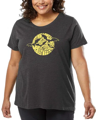 La Pop Art Plus Size Halloween Bats Word Art T-shirt In Gray